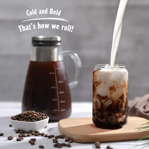 Vista 8 de YMMIND Cafetera fría de 34 onzas, cafetera preparada con filtro extraíble de doble malla de acero inoxidable 304, recipiente de vidrio sin BPA
