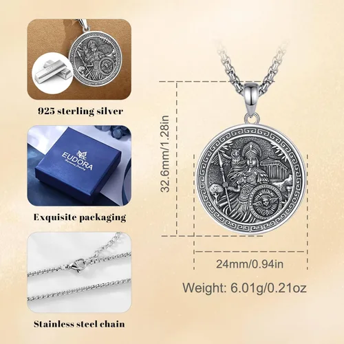 Vista 133 de EUDORA Collar de plata de ley 925 con moneda Hécate, Athena, Perséfono, Nyx, diosa de la luna triple, diosa celta, rueda de Hécate, llave, regalo