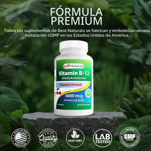 Vista 5 de Best Naturals Vitamina B-12 como metilcobalamina (metil B12), 6000 mcg comprimido, 60