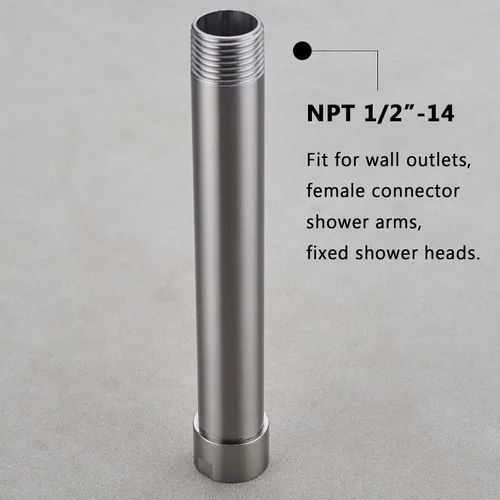 Vista 3 de Extensión de brazo de ducha de níquel cepillado, brazo extensor de 1/2 pulgada para cabezal de ducha de lluvia de 4 pulgadas