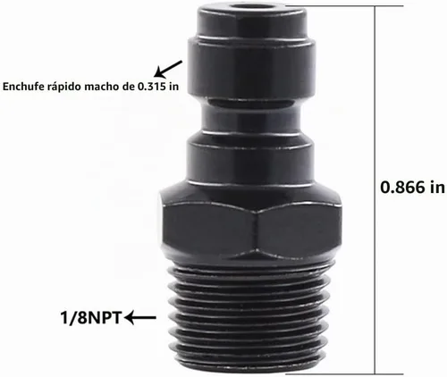 Vista 3 de Adaptador de enchufe de desconexión rápida de 0.315 in, rosca macho NPT de 1/8 pulgadas, accesorios de adaptador Foster PCP Airsoft, cobre chapado