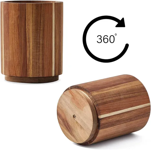 Vista 2 de Soporte para utensilios de madera de acacia para encimera de cocina, giratorio de 360° de 7.2 pulgadas, recipiente de madera para utensilios