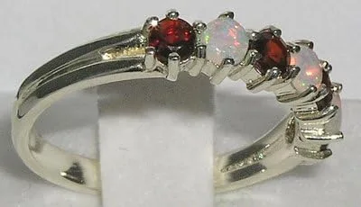 Vista 3 de Anillo de eternidad de plata de ley 925 auténtica auténtica con ópalo y granate.