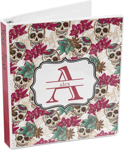 Vista 4 de Carpeta personalizada de 3 anillas de calaveras y flores de azúcar, 1 pulgada