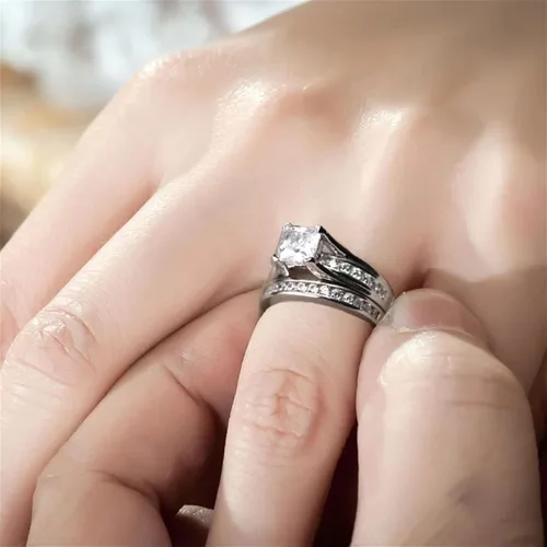 Vista 6 de MABELLA 925 Sterling Silver Cubic Zirconia Princess Cut Women's Wedding Engagement Bridal Ring Set