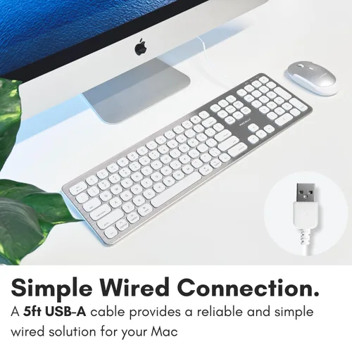Vista 3 de Macally Teclado USB con cable para Mac - Teclado Apple compatible con puertos USB para mouse - Teclado Mac de tamaño completo con teclado numérico