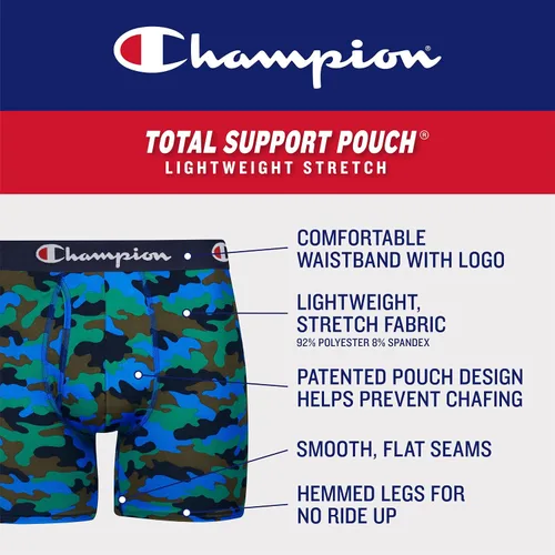 Vista 5 de Champion Men's Underwear Boxer Briefs, Total Support Pouch, Assorted 3-Pack