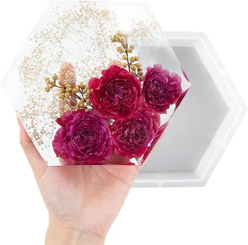 Vista 2 de Molde de resina hexagonal, moldes de silicona hexagonal profunda para resina, moldes de resina epoxi geométrica para preservación de flores, boda