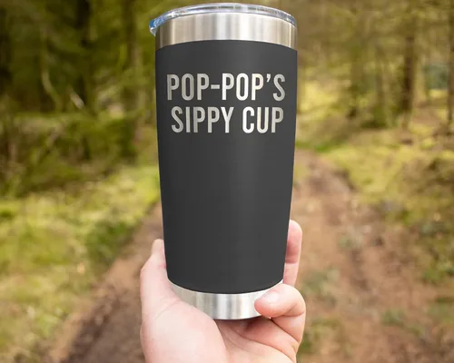 Vista 2 de Yanashop88 Vaso de viaje Pop-Pop's Sippy Cup – Vaso Pop-Pop – Divertido regalo de cumpleaños para el Día del Padre, cumpleaños o Navidad