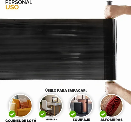 Vista 6 de Modern Innovations Rollo de envoltura elástica negro de 15 pulgadas con asas (1 rollo de 1000 pies), envoltura retráctil resistente para mudanzas