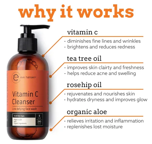 Vista 4 de Eve Hansen Set de limpiador e hidratante de vitamina C Gel facial natural Vit C (8 onzas) para una limpieza profunda 1 hidratante iluminador