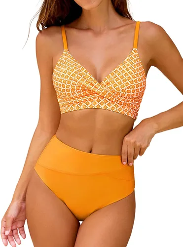 Vista 15 de CUPSHE Conjunto de bikini de dos piezas con cuello en V y cintura alta para Negro/Verde