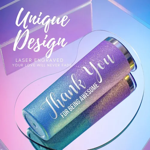 Vista 2 de Onebttl Regalos de agradecimiento, regalo de agradecimiento para compañera de trabajo, jefe, vaso delgado de 20 onzas para mujer, azul brillante