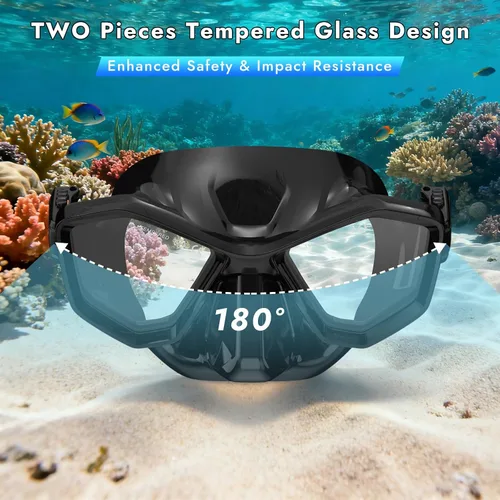 Vista 2 de Scuba Mask Adults, Snorkel Diving Mask, Freediving Mask, Snorkeling Gear Swimming Goggles HD Tempered Glass, Low-Volume Dive Mask with Nose Cover