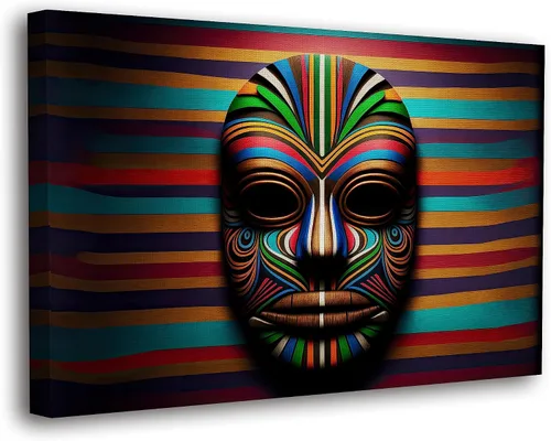 Vista 22 de SpiritualHands Máscaras africanas - Lienzo decorativo para pared, lienzo de dama africana, vibrante arte de pared africano hecho a mano