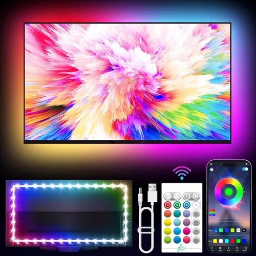 Vista 8 de KANTUTOE Retroiluminación LED para TV, luces LED de 9.84 pies para TV de 32 a 43 pulgadas, luces de TV RGB detrás con sincronización de música