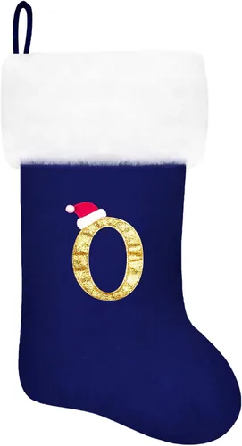 Vista 88 de Calcetines de Navidad bordados de 20 pulgadas con monograma, terciopelo negro con puño de felpa blanca supersuave, adornos clásicos para decoración