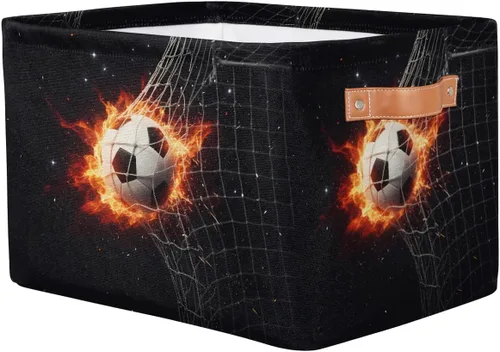Vista 2 de AUUXVA Cesta de almacenamiento para fútbol, bola de fuego, caja de cubo de almacenamiento deportiva, de lona duradera, plegable, cesta organizadora