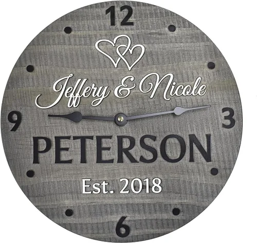 Vista 2 de Reloj de pared de madera hecho a mano de 11 pulgadas personalizado para pareja