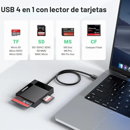 Vista 2 de UGREEN Lector de tarjetas SD USB C Adaptador de tarjeta de memoria 4 en 1
