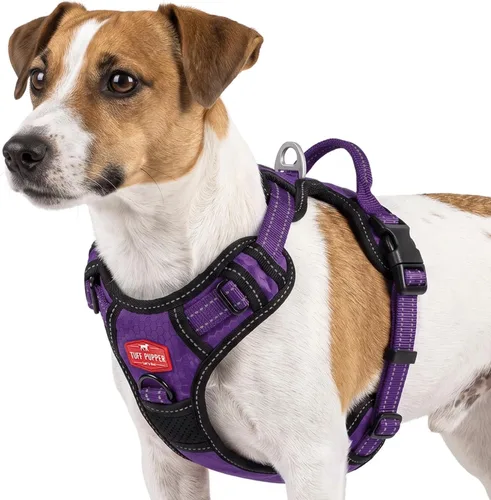 Vista 19 de Tuff Pupper Arnés para perro sin tirones, chaleco resistente para mascotas, clips para correa delantera y trasera, mango de seguridad fuerte