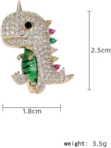 Vista 4 de Bonitos broches de dinosaurio brillantes con circonita cúbica, delicado broche de animales de dibujos animados de lujo, clásico para fiestas