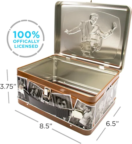 Vista 2 de Aquarius Elvis TV Fun Box - Caja de almacenamiento de lata resistente con mango de plástico y cubierta frontal en relieve, mercancía