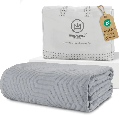 Vista 21 de Threadmill Mantas de Algodón de Lujo para Cama de Tamaño King Manta de Algodón 100% Acogedora para Todas las Estaciones Colcha Jacquard Aster
