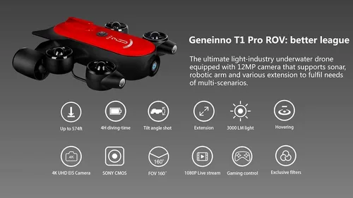 Vista 5 de Tether Titan - Robot profesional subacuático ROV AUV de 656.2 ft con cámara 4K UHD, control remoto, detección submarina para visión, grabación T1