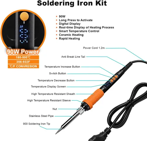 Vista 2 de Soldador Digital de 90W Herramienta para Insertos Termofijados con Puntas de Soldadura Adicionales, Puntas para Insertos Termofijados e Insertos