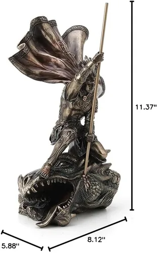 Vista 8 de Veronese Design Estatua de fantasía de Saint George The Dragon Slayer de 11 3/8 pulgadas, resina bronceada fundida en frío, decoración del hogar