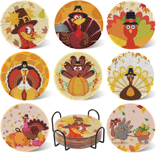 Vista 14 de UPINS 8 piezas de posavasos de arte de diamante bohemio para bebidas, kits de arte de diamante DIY para adultos, niños, principiantes, suministros