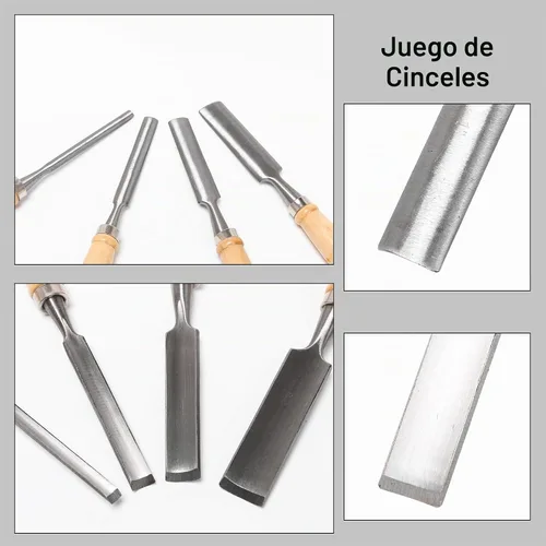 Vista 6 de Juego de cinceles de madera de semicírculo de tallado de acero al carbono, mango de carpintería, herramientas de carpintería, paquete de 4