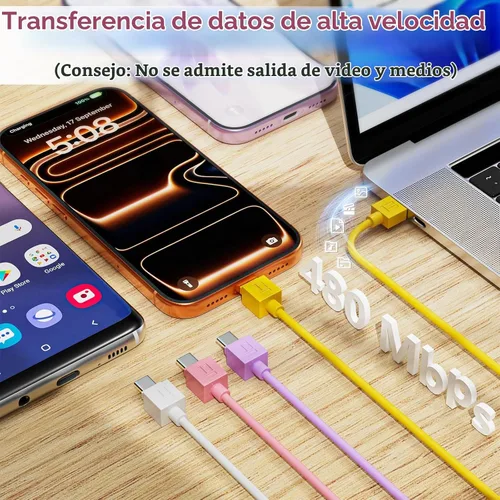 Vista 3 de Vofolen Cable USB C a USB C [4 unidades, 3.3 pies] C a C Cable 3A de carga rápida diseño de robot cargador tipo C para iPhone 17/16/15 Pro