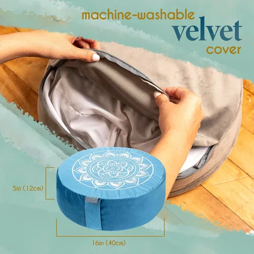 Vista 6 de Florensi - Cojín de meditación - Cómoda almohada de suelo - Tradicional almohada de meditación tibetana con hermosa cubierta de terciopelo - Cojín