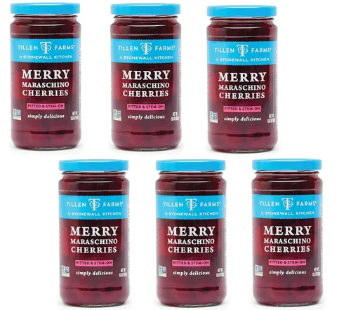 Vista 7 de Tillen Farms Cerezas gourmet de marrasquino, sin hueso y tallo, certificadas sin OMG, ideales para helados, 13.5 onzas