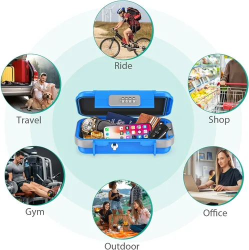 Vista 6 de ORIA Funda de seguridad portátil, caja de seguridad portátil, caja de seguridad con combinación de 4 dígitos, caja de seguridad para teléfonos