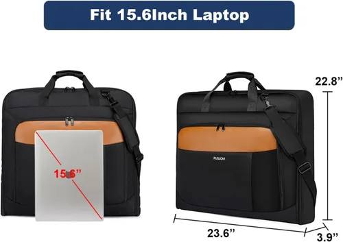 Vista 4 de Bolsa de ropa para viajes, bolsa grande de traje para hombre, hasta 3 trajes, bolsas de ropa para viajes de negocios, maleta colgante 2 en 1