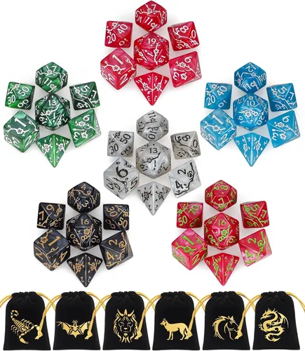 Vista 13 de CiaraQ Juego de dados poliédricos - Dados para juegos de rol DND para Calabozos y Dragones, juego de mesa RPG, doble color, 35 piezas Diseño
