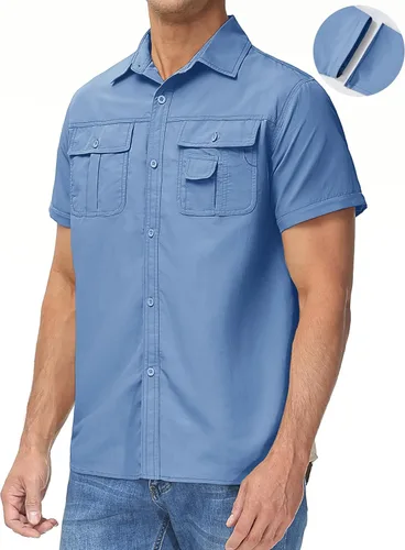 Vista 3 de TACVASEN Camisa de manga larga convertible, transpirable, de secado rápido, con protección UV, para hombre