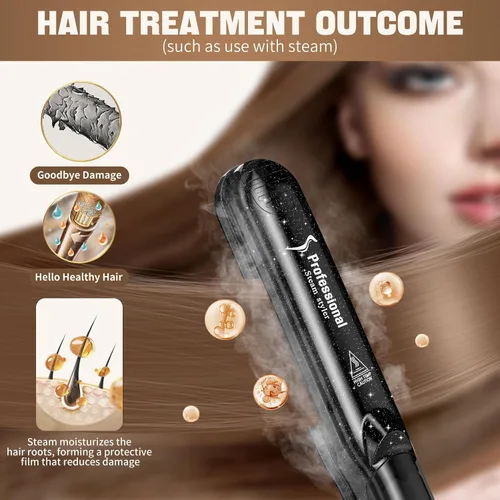 Vista 3 de DORISILK Alisadores de Vapor 2.0 Mejorados para el Cabello, Plancha Plana de Vapor de Turmalina Cerámica Profesional de Salón Alisador de Cabello