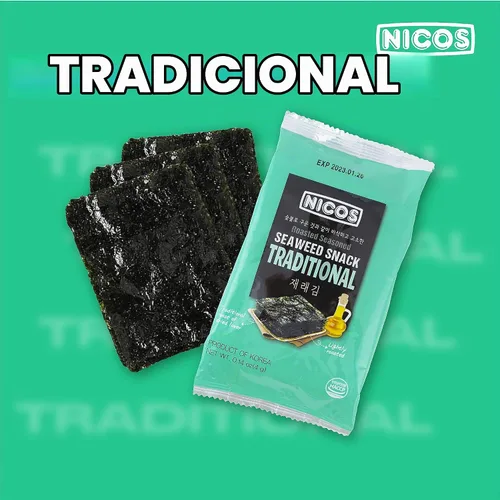 Vista 8 de Nicos Bocadillo de algas marinas Sabor tradicional (paquete de 18) Bocadillo asado condimentado, comida coreana, aperitivo de mar para niños