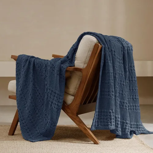 Vista 64 de PHF Manta ligera de punto gofre 100% algodón para cama, King, color blanco 02 Blanco