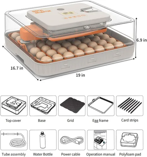 Vista 7 de Incubadora de 56 huevos, girador automático de huevos con vela LED, control inteligente de temperatura y humedad, recarga automática de agua, visión