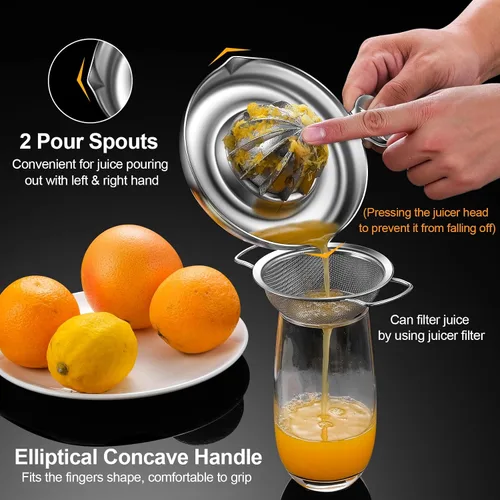 Vista 4 de Exprimidor de limón de acero inoxidable, exprimidor manual de cítricos resistente a mano, exprimidor de frutas de lima naranja de primera calidad