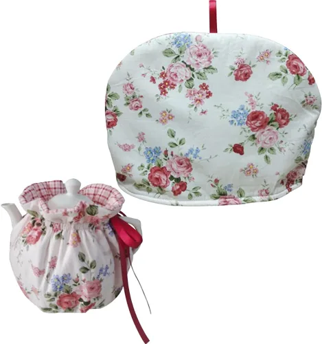 Vista 7 de 2 piezas de té aislado acogedor para tetera y calentador de hervidor de agua - a cuadros Rojo Plaid