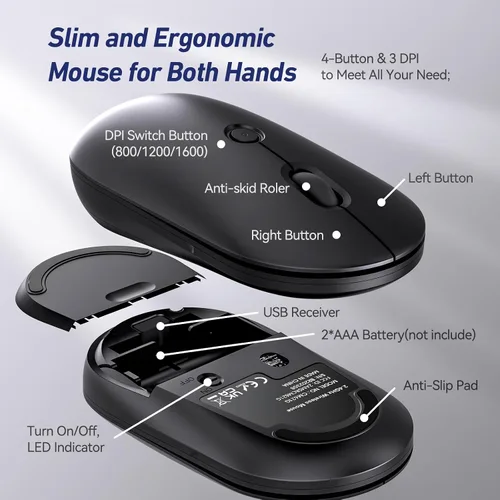 Vista 4 de Combo de teclado y mouse inalámbricos, teclado inalámbrico silencioso Acebaff 2.4G con soporte para tableta de teléfono, mouse silencioso, 11 teclas