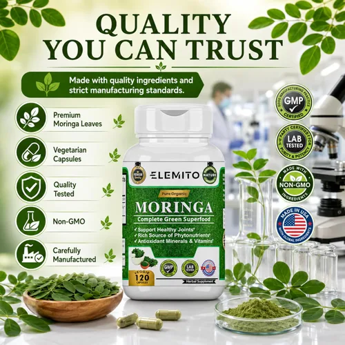 Vista 4 de Moringa Oleifera Cápsulas de 1000 mg Polvo de hoja de moringa pura Superalimento verde para el metabolismo y el apoyo inmunológico Sin OMG