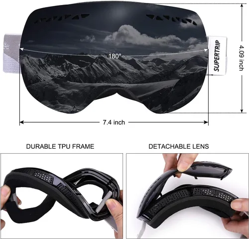 Vista 5 de Supertrip Gafas de esquí profesionales para hombres y mujeres, doble lente antivaho grandes esféricos, unisex, multicolor, gafas de nieve
