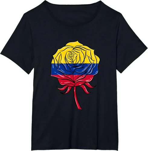 Vista 19 de Camiseta colombiana para mujer con diseño de rosa, Negro